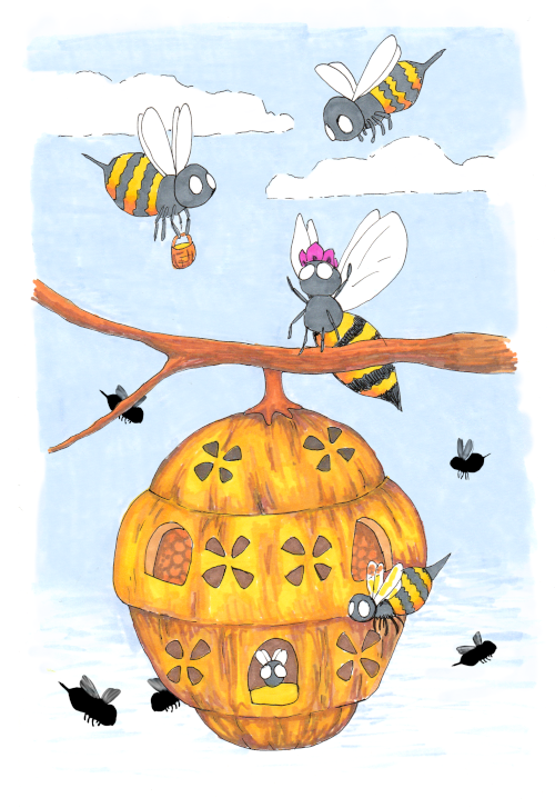 Queen bee on her hive