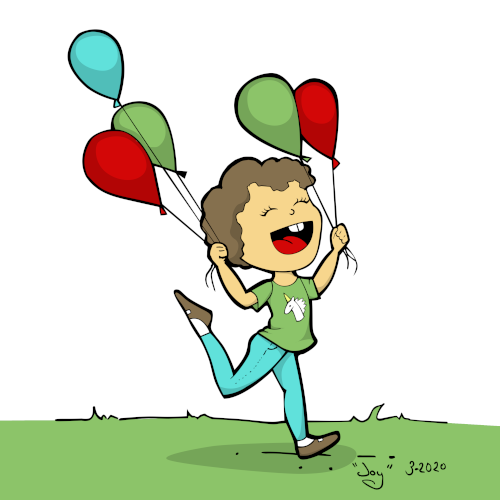 Running with balloons.