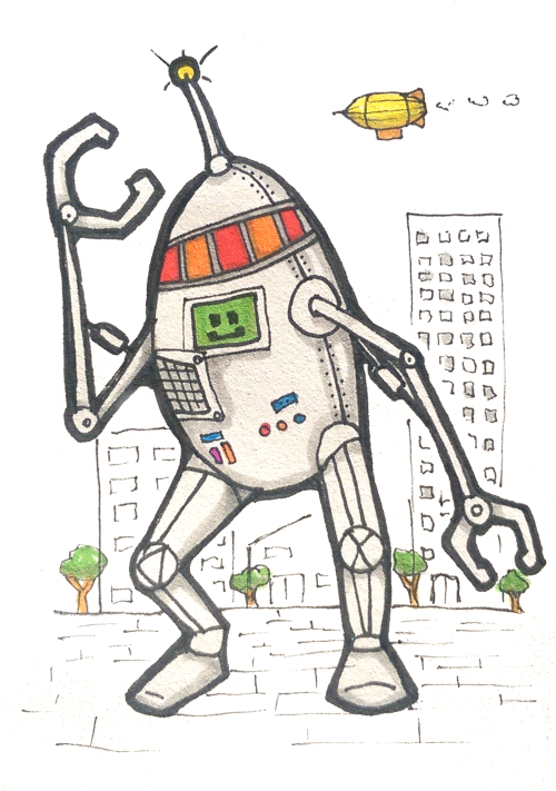 big robot in a little city